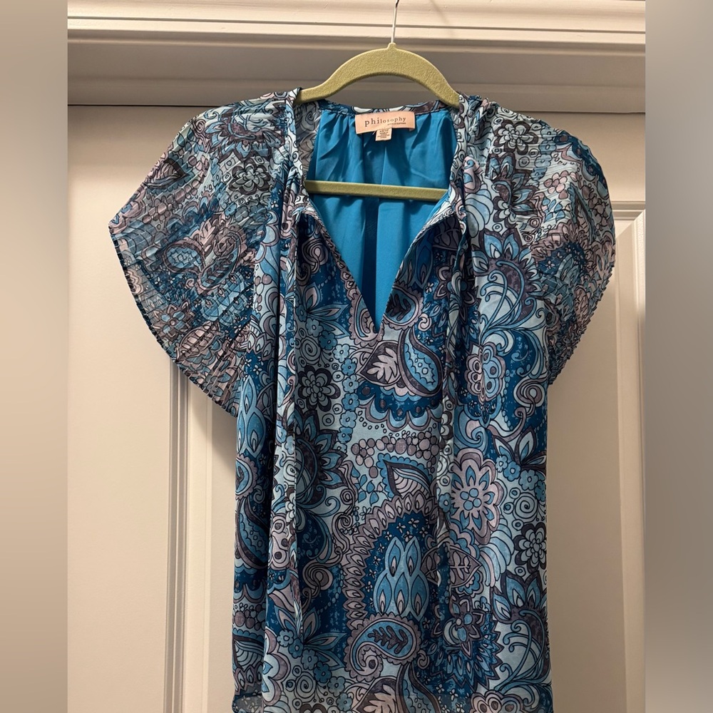 Philosophy Teal and Black Paisley Blouse